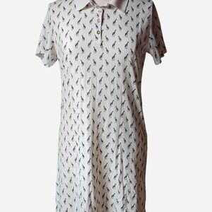 Lee Riders White Polo Shirt Dress with Black Giraffe All Over Print
